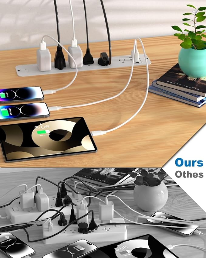 Recessed Power Strip, Flush Mount Power Strip with USB Ports, PD 20W USB C Fast Charging, 6 FT Extension Cord Surge Protector with1800J, Furniture Hidden Outlet for Side Table, End Table