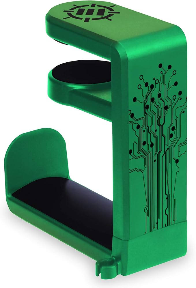 ENHANCE PC Gaming Headphone Holder - Desk Headphone Hanger Esports Headset Holder with Adjustable 360 Rotation, Under Desk Hook Clamp, Universal Fit - Built in Cable Clip Organizer - Green