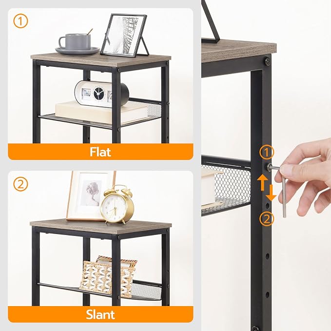 HOOBRO Tall Side Table, 3-Tier Telephone End Table with Adjustable Mesh Shelves, Small Entryway Table with Storage, Small Nightstand for Living Room, Bedroom, Hallway, Office, Greige BG01DH01G1