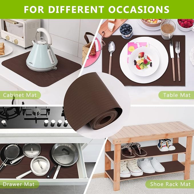 Shelf Liner Cabinet Liners for Kitchen, Non Adhesive Drawer Liner, Durable Washable Waterproof Fridge Refrigerator Mat Pantry Shelf Protector Liner for Shelves, Cupboard, Coffee 11.8 x 393.7 inches