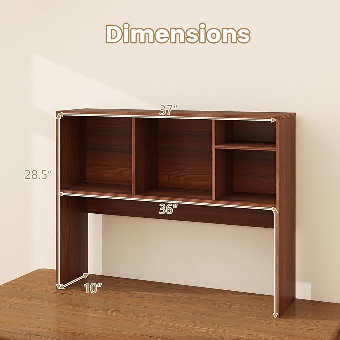 Giantex Desktop Bookshelf, Countertop Storage Hutch with 4 Shelves for Computer Desk, Dressing Tabletop Display Rack, Multipurpose Desk Hutch Storage Organizer for Home Office Dorm (Walnut)