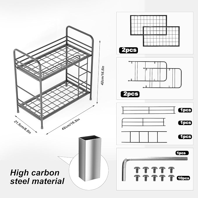 Desktop Shelf Organizer, 2 Tier k Organizer Storage Rack and Frees Up The Space of The Desk, Small Metal Bookshelf with Bunk Bed Design for Dormitory, Home, Office