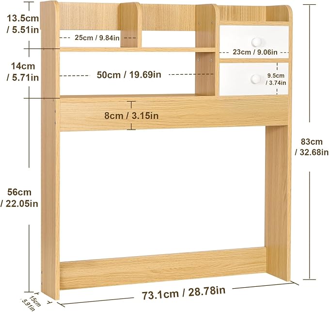 YGYQZ Wood Desk Shelf Organizer, Desk Hutch Top Only, Countertop Storage Hutch with 4 Shelves for Computer Desk，2-Tier with Cabinet Door Rack for Office, Home, Dorm，Natural