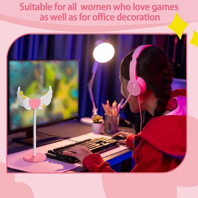 Kingdder Wings Headphone Stand Cute Wood Headphone Stand Adorable Headset Holder Accessories Gamer Gifts for Teenage Teacher Women Girlfriend Office Worker Wife Gamer Room Office Desk