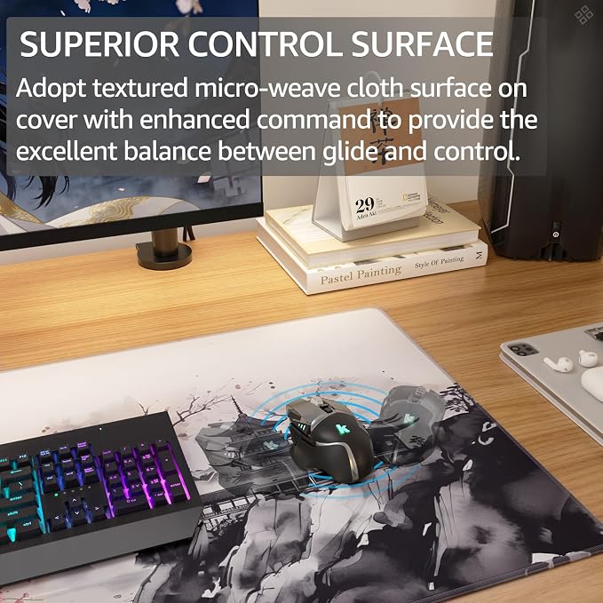 KTRIO Large Gaming Mouse Pad, Desk Mat, 31.5 x 15.7 in, Zen Sakura, XXL | Smooth Micro-Weave Surface, Artistic Pattern Design, Non-Slip Rubber Base, Durable Stitched Edges, Office & Home Use