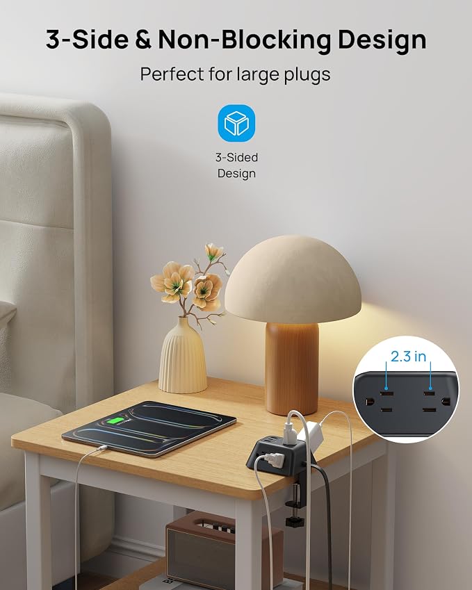 Desk Clamp Power Strip, Surge Protector with 5 AC Outlets and 3 USB Ports, Desk Mount Charging Station, Fit 1.97in Tabletop Edge Thick, Extension Cord 10FT for Home Office Gaming Accessories, Black