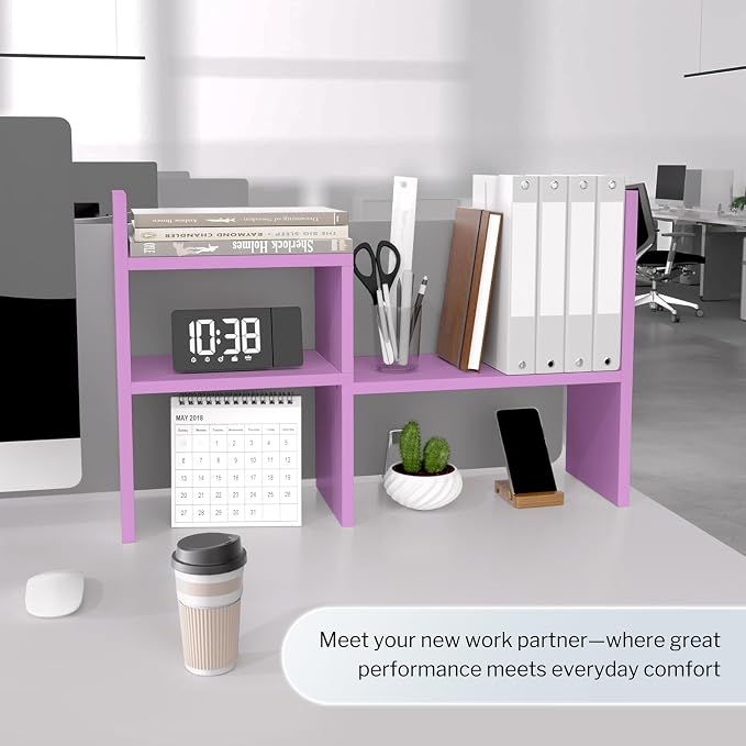 Jerry & Maggie Desktop Organizer Office Storage Rack Adjustable Wood Display Shelf Birthday Gifts Toy Home Decor Free Style Rotation Display True Natural Stand Shelf (Violet/2 Pack)
