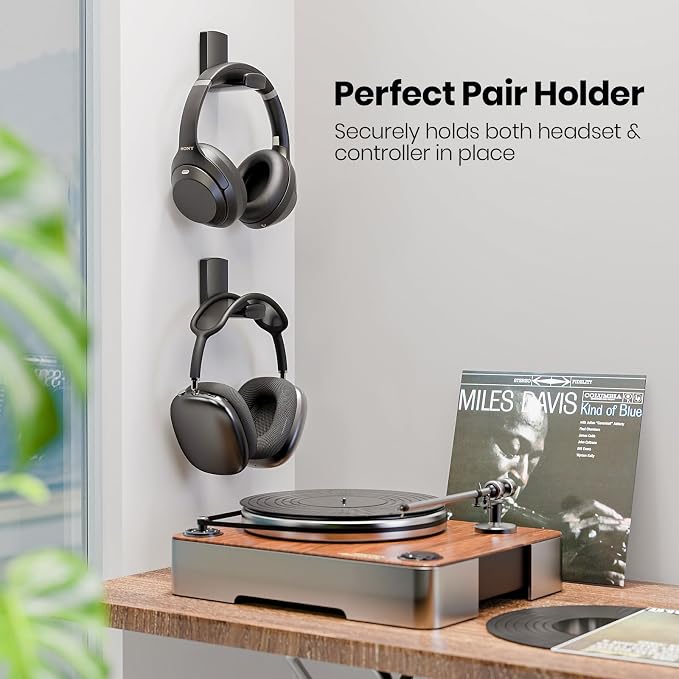 Sticky Headphone Stand Controller Holder - EURPMASK 2 Pack Upgraded Adhesive Headset Hook, Headphone Holder for Desk with Soft Rubber Pads, Gaming Accessory Controller Headset Stand, Midnight Black