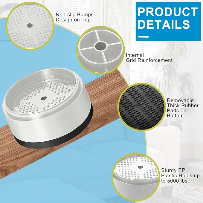 Bed Risers 1 inch, 2 inch, 3 inch, 4 inch Heavy Duty, Adjustable Furniture Riser for Table Desk Couch Sofa Chair Refrigerator Washing Machine, Stackable Bed Raisers Blocks (White 4 Pack, 1+1 inch)