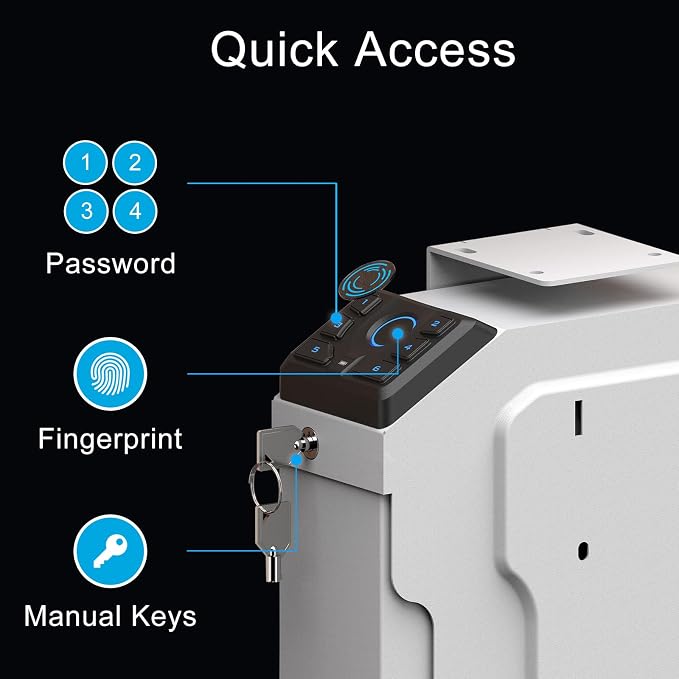 VERPROOF Biometric Gun Safe for Handgun Drop Down Pistol Safe, Smart Pistol Safe with Fingerprint, PIN Code, Key Access for Nightstand, Desk, Bedside, Low-Vis Mode, Type-C Power (White)