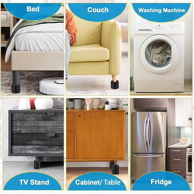 Bed Risers 1 inch, 2 inch, 3 inch, 4 inch Heavy Duty, Adjustable Furniture Riser for Table Desk Couch Sofa Chair Refrigerator Washing Machine, Stackable Bed Raisers Blocks (Black 6 Pack, 1+1+1 inch)