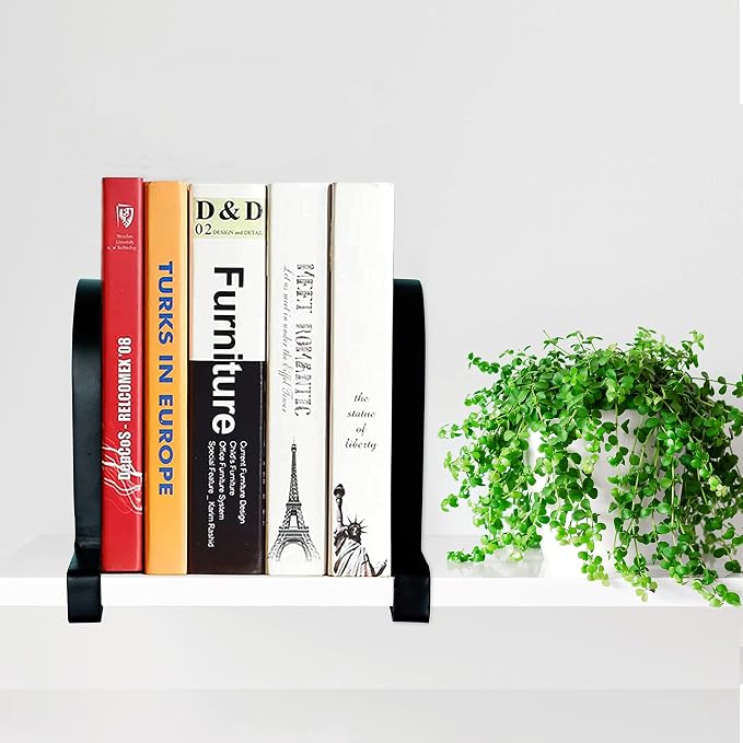Book Ends for Shelves: Black Metal Book Ends, Heavy Duty Bookend Supports for Shelves, Non-Skid Book Organizer for Home Office School Supplies