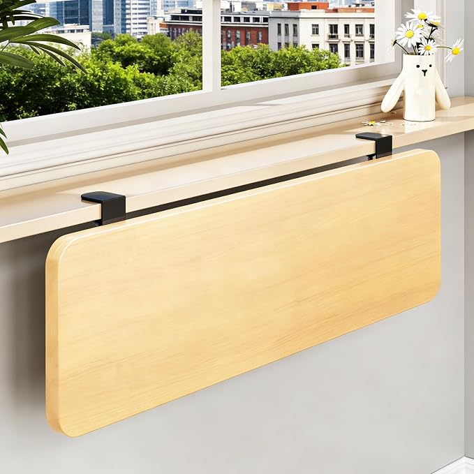 Clamp-on Foldable Window Sill Extension, No Drill Computer Desk Extender Table, Window Ledge Countertop Board, Detachable Window Plant Shelf(60x20cm(23 5/8x7 7/8"))