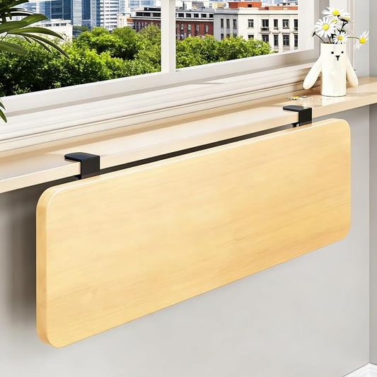 Clamp-on Foldable Window Sill Extension, No Drill Computer Desk Extender Table, Window Ledge Countertop Board, Detachable Window Plant Shelf(60x20cm(23 5/8x7 7/8"))