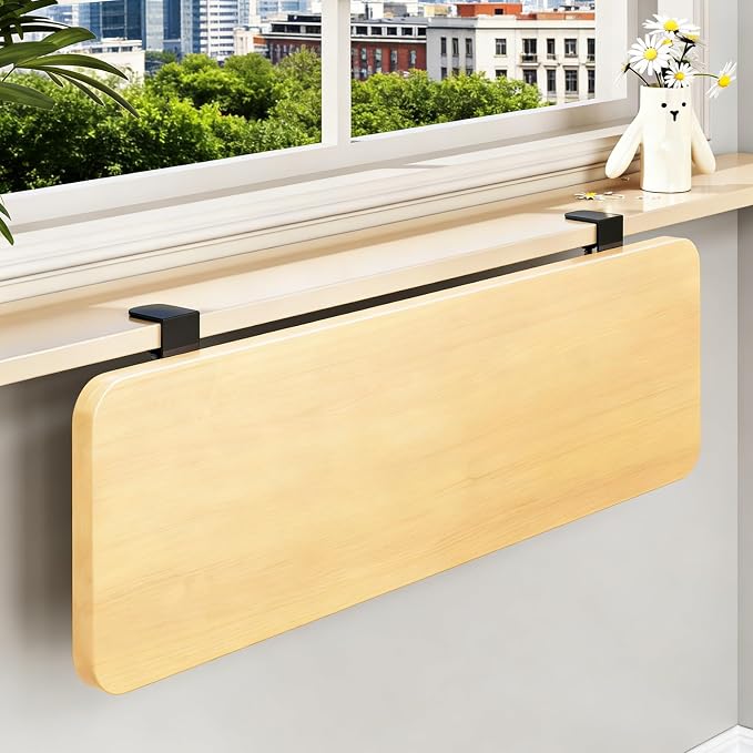 Clamp-on Foldable Window Sill Extension, No Drill Computer Desk Extender Table, Window Ledge Countertop Board, Detachable Window Plant Shelf(90x20cm(35 3/8x7 7/8"))