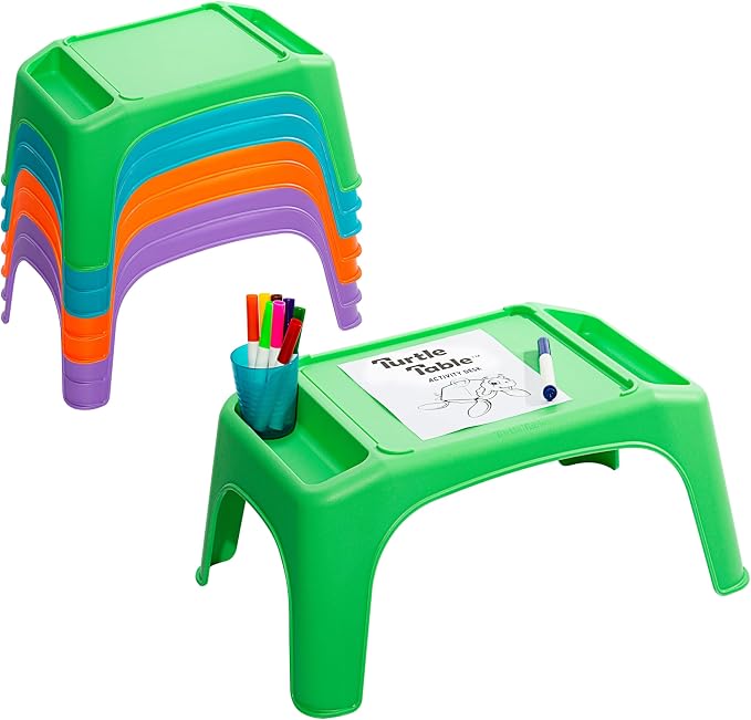 LapGear Turtle Table Kids Activity Lap Desk Tray with Storage Wells for Snacks, Play, Classroom and Sensory Toys - Multicolored Pack of 8 - Style No. 20100