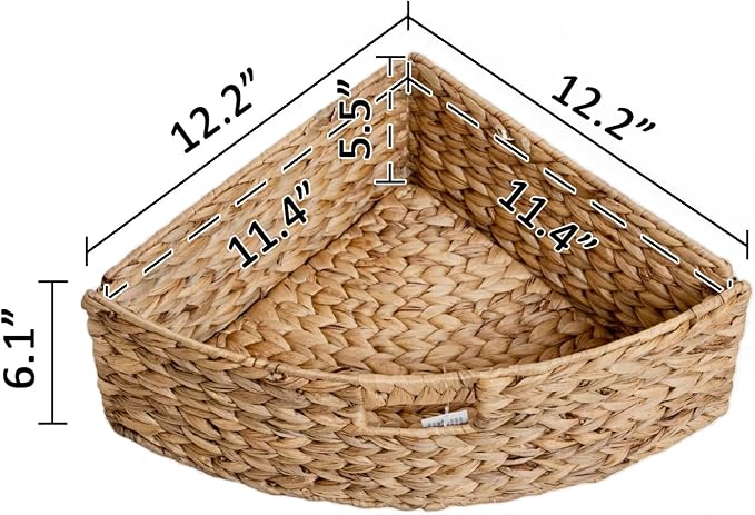 eHemco Hampton Meadows 3 Tier X-Side Corner Table Storage Cabinet with 3 Wicker Baskets, Walnut