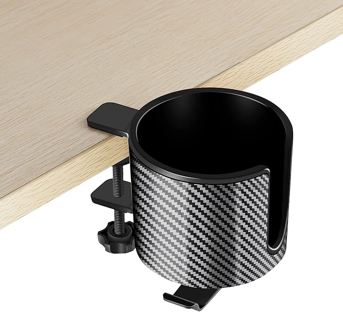Luxury 2-in-1 Anti-Spill Cup Holder with Under Desk Headphone Hanger (Racing Carbon Edition)