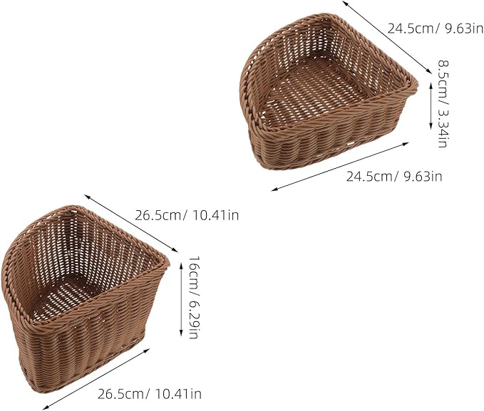 BETOOKY 2pcs Small Corner Basket - Mini Imitation Rattan 10 Inch Triangle Organizer For Closets And Side Tables - Plastic Rattan Laundry Basket For Daily Home Decor