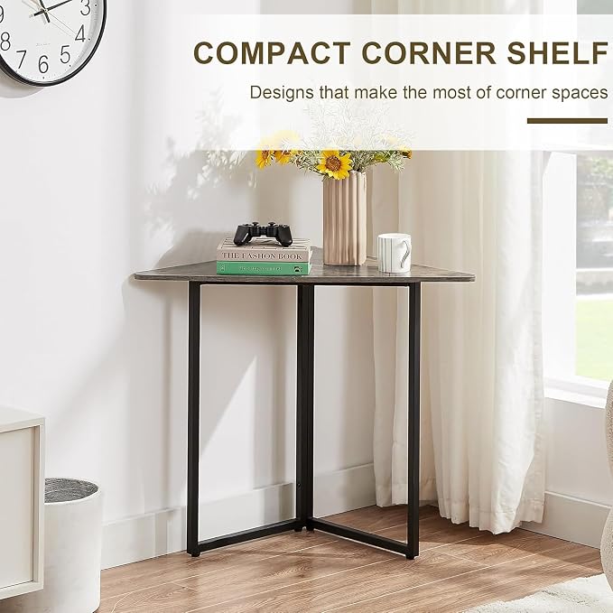VECELO Corner Desk,Office Tables for Living Room for Small Space Triangle Computer Desk with Steel Frame Corner Shelves with Metal Frame Writing Desk for Workstation Classic Grey 31.1"