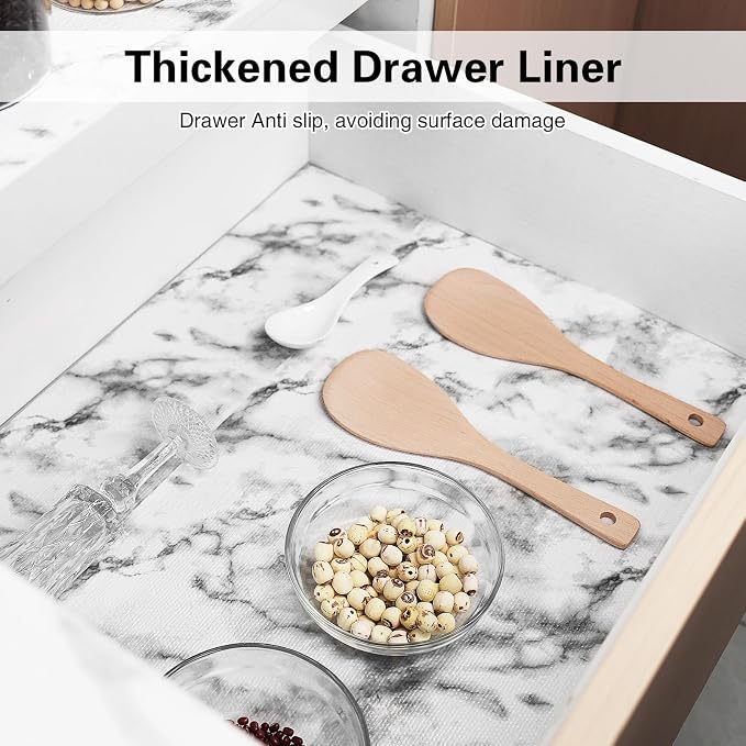 Drawer and Shelf Liner for Kitchen Cabinet,Non-Adhesive Cabinet Liner 24in x 30FT,Waterproof Shelf Paper Non-Slip Mats Cupboard Liners Contact Protect Dresser/Shelves/Table-Marble