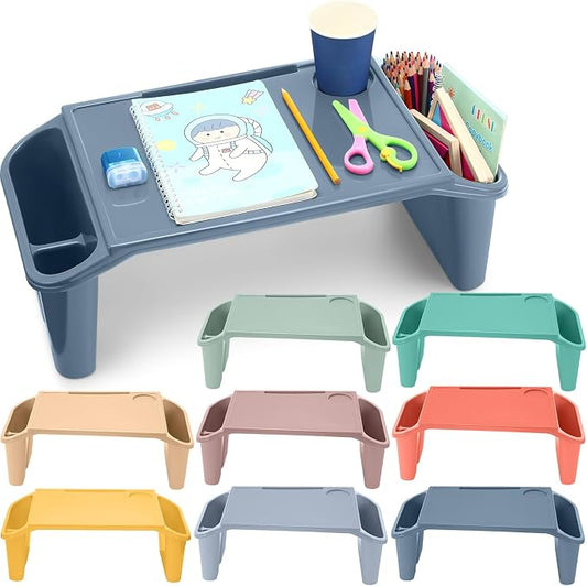 Beeveer 8 Pcs Kids Lap Desk Tray Bulk 19.7x9.6x7.1in Portable Lap Tray for Kids Plastic Table with Side Storage Space for Bed Classroom Laptop Children Car Activity Eating Floor (Colorful)