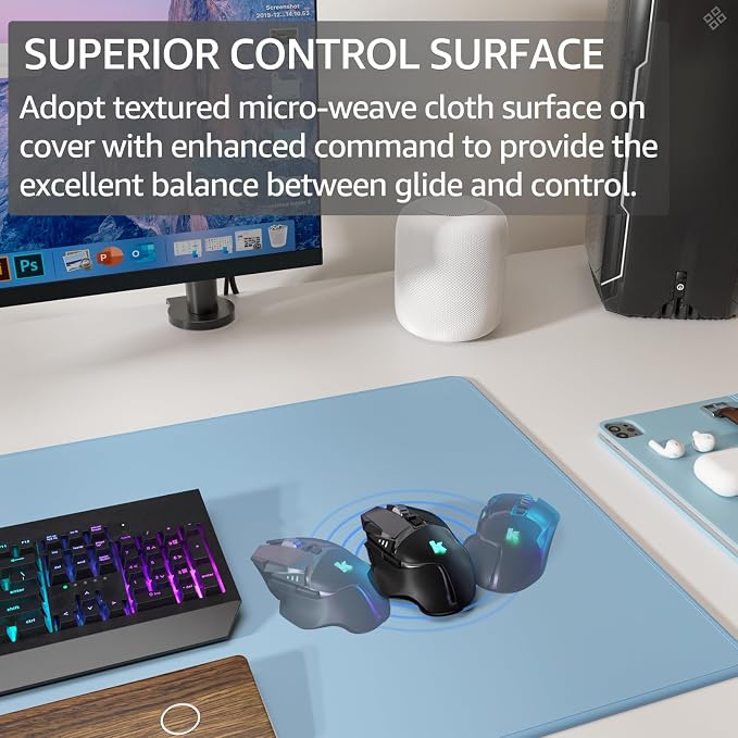 KTRIO Large Gaming Mouse Pad, Desk Mat, 31.5 x 15.7 in, Ice Blue, XXL | Smooth Micro-Weave Surface, Artistic Pattern Design, Non-Slip Rubber Base, Durable Stitched Edges, Office & Home Use