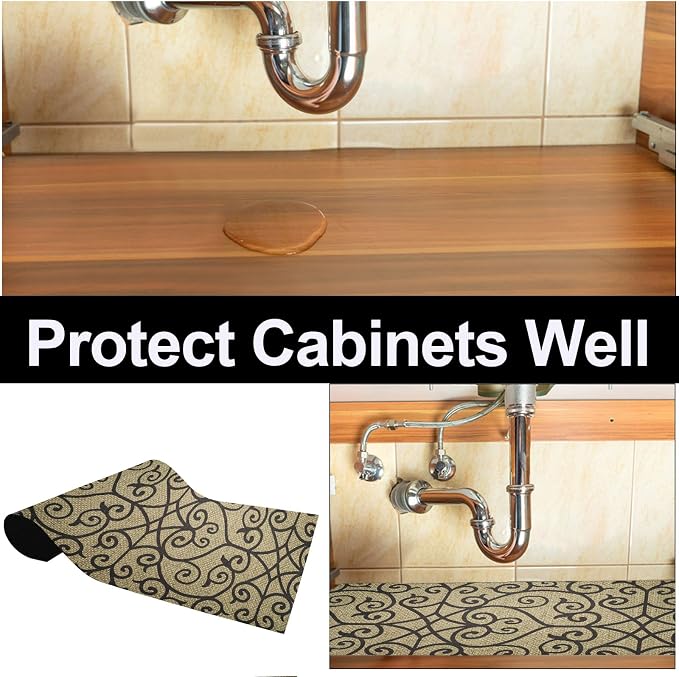 AiBOB Waterproof Under The Sink Mat, Absorbent Quick Dry Sink Liners Protect Cabinets, Durable Shelf Liners, Slip Resistant and Non-Adhesive, 24X36, Black/Brown