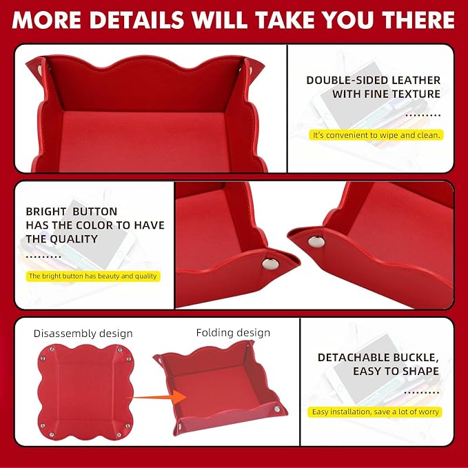 Valet Tray for Men Women 2 Pack - PU Leather Travel Catchall Tray Organizer - Desk Bedside Nightstand Storage Box for Jewelry Key Phone Remote Controller Wallet Readerss -Red and Black