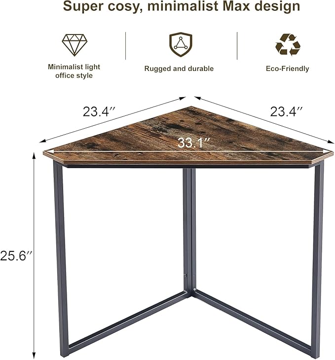 VECELO Corner Desk,Office Tables for Living Room for Small Space Triangle Computer Desk with Steel Frame Corner Shelves with Metal Frame Writing Desk for Workstation Classic Brown 33.1" 2 Set