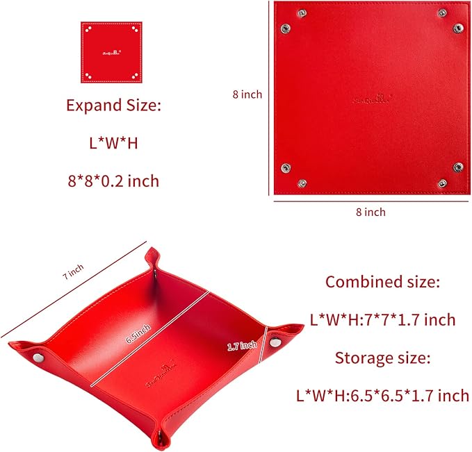 Leather Jewelry Valet Tray for Women and Man, Portable Entryway Table Tray Bedside Nightstand Desk Tray Small Catchall Travel Dish Plate for Key,Wallet,Watch,Coin (Red-B)