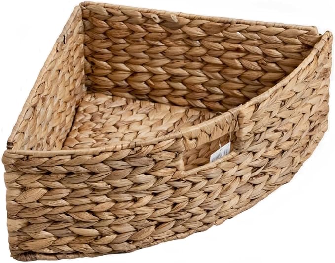 eHemco Hampton Meadows 4 Tier X-Side Corner Table Storage Cabinet with 4 Wicker Baskets, Walnut