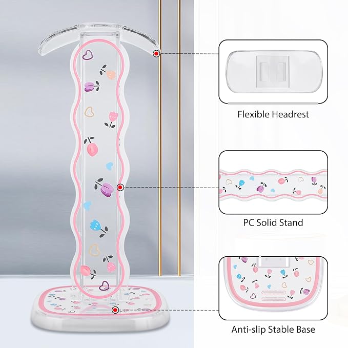 CamyCosy Headphone Holder for Desk, Gaming Headset & Earphone Stand with Tulip Flowers Pattern