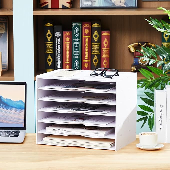 Juexica 7 Tier Scrapbook Paper Organizer 14.2 x 10.2 x 11.8 Inch Stackable Paper Storage Holder for Desk Desktop File Organizer for Home Office Classroom School