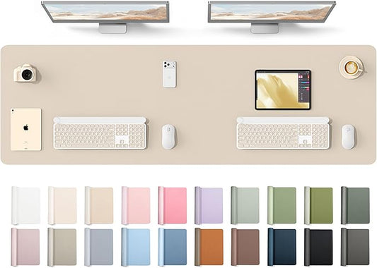 YSAGi Leather Desk Protector, Office Mat, Large Mouse Mat, Non-Slip PU Leather Blotter, Laptop Desk Mat, Waterproof Writing Pad for Office and Home(Eeggshell, 63" x 17.2")