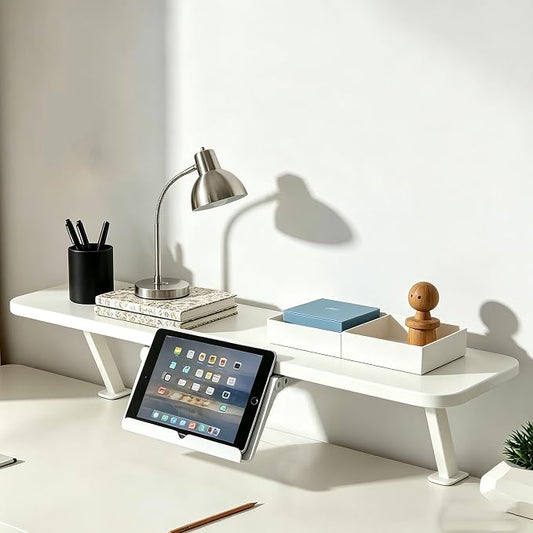 31.4x7.8 in Clamp on Desk Shelf, Adjustable Floating Desks Shelf with Reading Stand Space Saving Laptop Riser Stand for Office, Dorm, Home Desk Organization, White