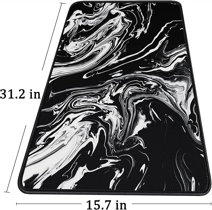 Large Extended Gaming Mouse Pad with Stitched Edges, Durable Non-Slip Natural Rubber Base, Waterproof Computer Keyboard Pad Mat for Esports Pros/Gamer/Desktop/Office/Home - Black White