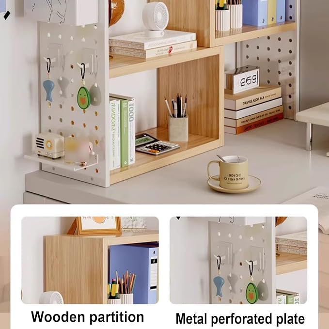 Desk Organizer Shelf, Space-Saving with Side Pegboards Retractable Suitable for Corners Stable, Desk Storage for Dormitories Bedrooms Offices(White)