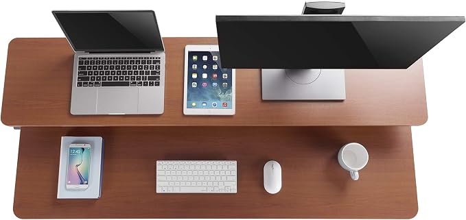 Stand Steady 55 Inch Clamp On Desk Shelf | Large Monitor Riser Supports 3 Screens for Extra Storage | Ergonomic Monitor Stand Securely Attaches to Surface with Clamp Base - No Screws (55 In / Cherry)