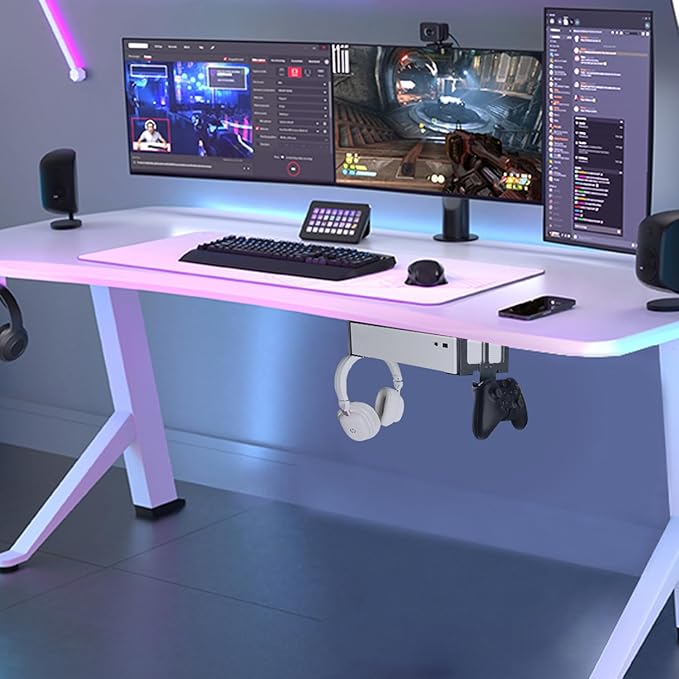 Aluminum Under Desk Mount Compatible with Xbox Series S, Xbox One S/X, Xbox 360, Securing Under Desk Bracket with Detachable Controller & Headphone Holder Kit No Drill (Black)
