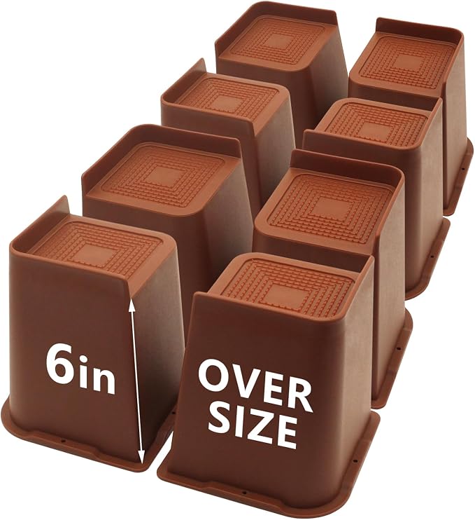 8 Pack Bed Risers 6 inch Heavy Duty Brown, Oversized Furniture Risers, Bed Lifts Risers for Table, Sofa, Chair, Couch, Desk, Bed Frame Risers Supports Up to 6,500 Lbs
