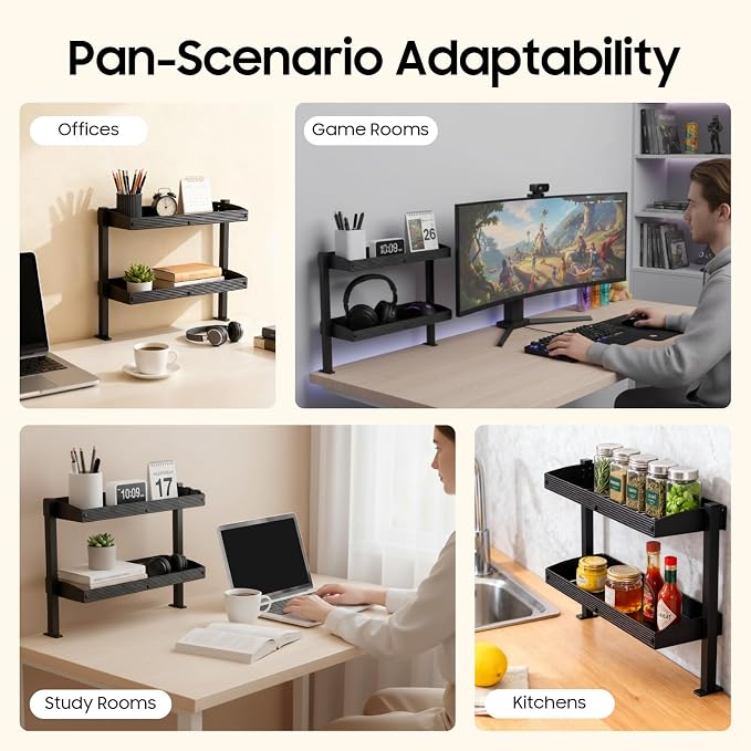 Clamp on Desk Shelf 2 Tier Office Desks Shelves Organizer Tabletop Book Storage Rack Plastic Desktop Supplies Storage Rack Office Supplies Desk Accessories