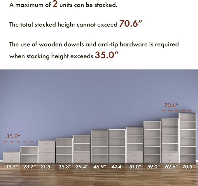 Homes: Inside + Out Apexa 2-Tier Cube Storage Organizer Shelves, Stackable Wood Bookcase Fits Cubby Bins for Organization, Dorm Teen Room Decor & Home Office, Taupe Grey