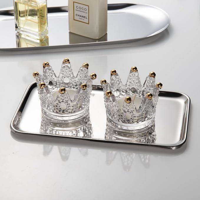 IMEEA 2 Pack Small Stainless Steel Organizer Tray 8" x 4.6" Vanity Tray for Bathroom Kitchen Countertop Multi-Purpose Catch-All for Soap, Jewelry, Perfume, Keys, Accessories