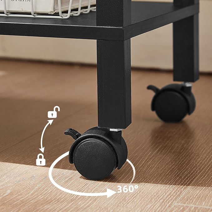 YUFAM 2 Tier Printer Stand with Storage,Under Desk Shelf Printer Table, Rolling Printer Cart for Office,Home,Black