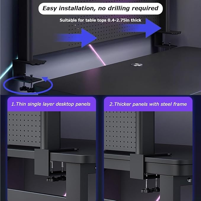 Clamp On Desk Organizer Shelf, BLACK Desk Extender Pegboard Workstation,Computer Desk Accessories for Office, Privacy Panel for Gaming Desk,23.6/31.4/39.3in Desktop Shelving (BLACK, 60cm/23.6in)