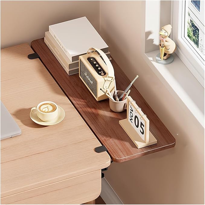 Desk Extender Tray, Wall Mounted Folding Table for Small Spaces, Computer Keyboard Tray with Punch-Free Clamp, Foldable Desk Extension Board for Home Office(Teak Color,40 * 20cm/15.7 * 7.9in)