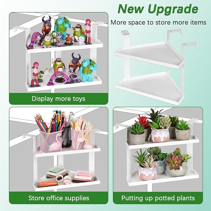 Office Cubicle Shelf - Height Adjustable Corner Shelf with Adjustable Hooks