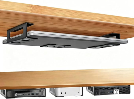 Under Desk Laptop Mount, Laptop Under Desk Mount 3 inches Tall Effective Space with Silicone Pad, Aluminum Under Desk Laptop Holder Rack for Laptop MacBook Dell OptiPlex PS4 & More