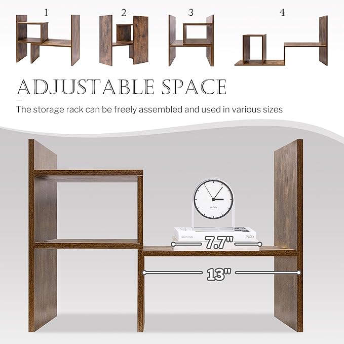 Jerry & Maggie Desktop Organizer Office Storage Rack Adjustable Wood Display Shelf Birthday Gifts Toy Home Decor Free Style Rotation Display True Natural Stand Shelf (Natural Wood Tone/2 Pack)
